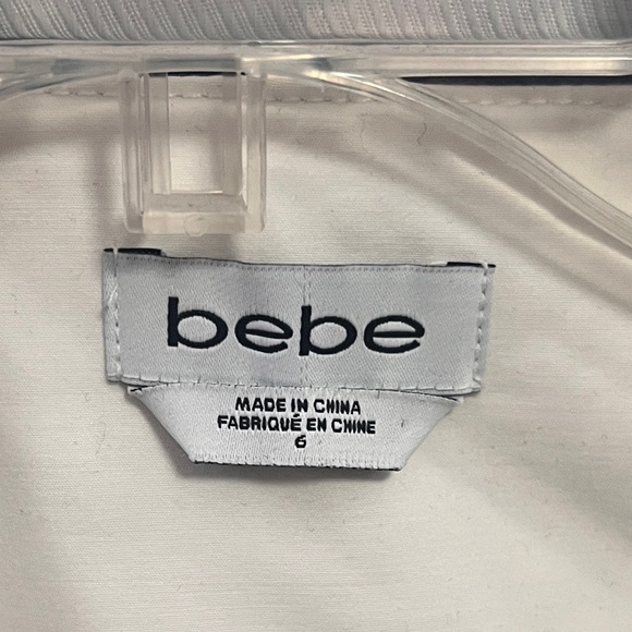 Bebe Y2K Blazer suit Jacket Sz 6 White W/ Black Piping Front Zip Lined Fashion M - Picture 6 of 6